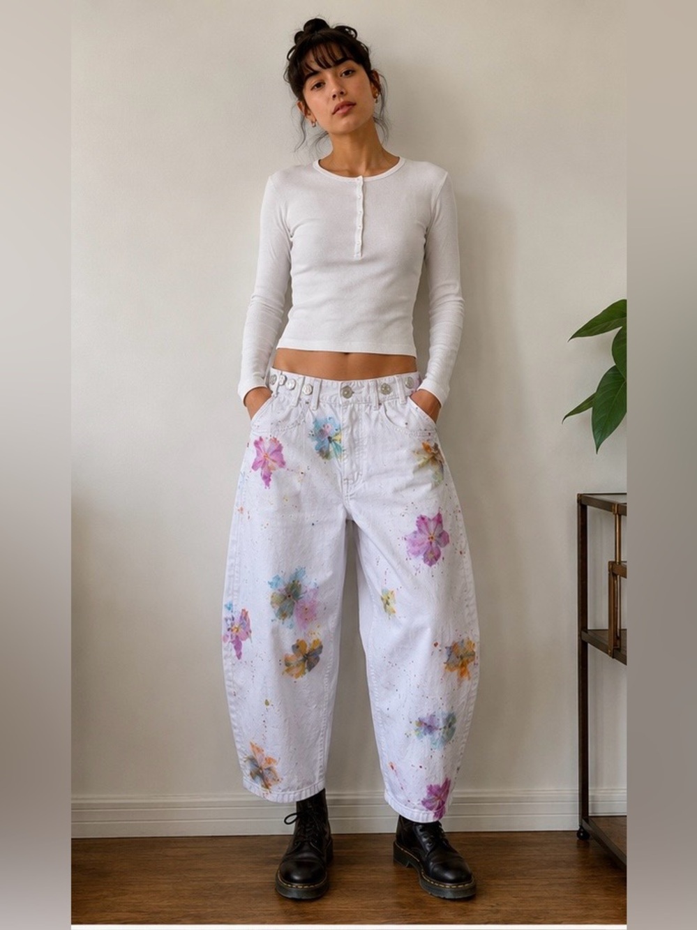 Edwin x HUM + BEE Maiia Hand-Painted Barrel Style Denim Trouser Artwear